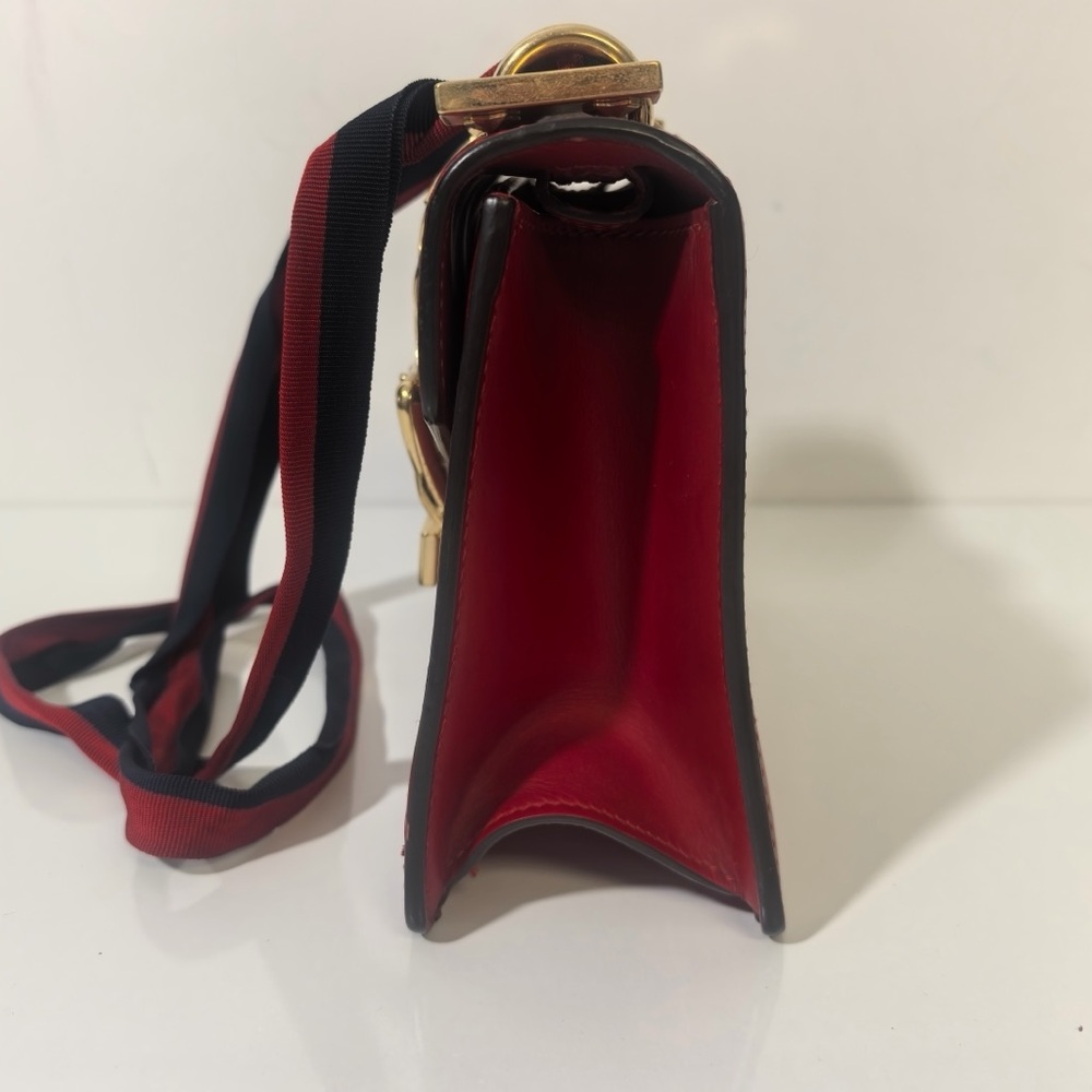 Gucci Red Leather Crossbody with Gold Chain and Black Stripe - Picture 4 of 9